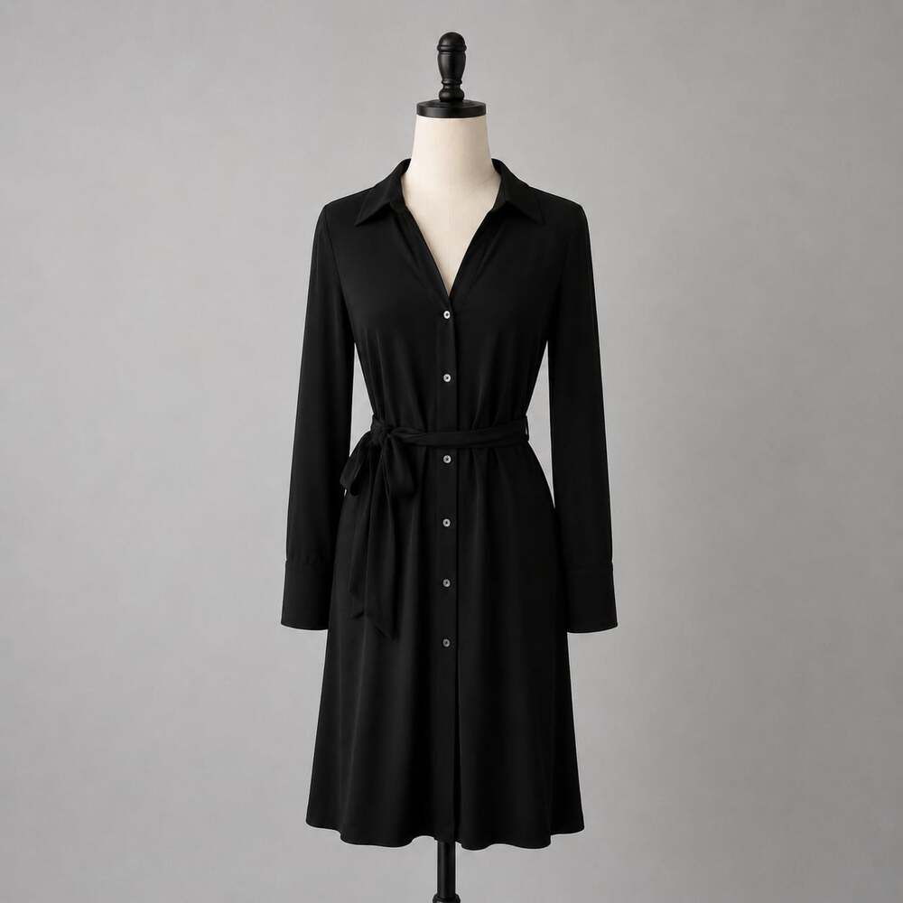 Banana Republic Black Shirt Dress Large NWT  Long Sleeve Button Front Midi